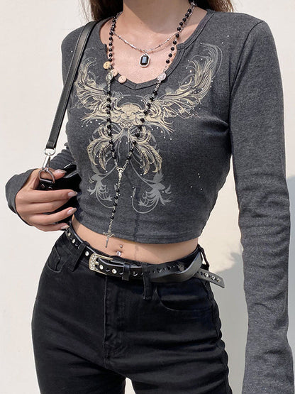 Rhinestone Detail Long Sleeve Crop Top