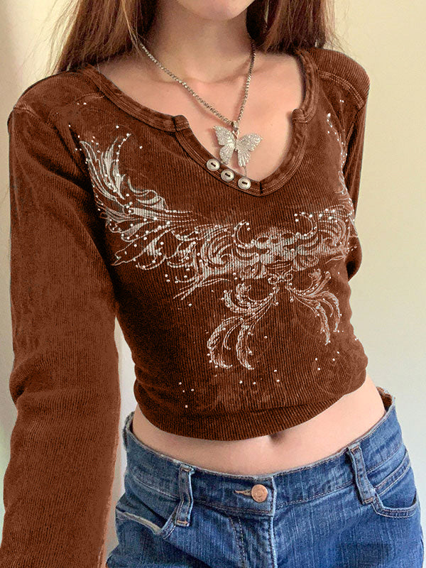 Rhinestone Detail Long Sleeve Crop Top