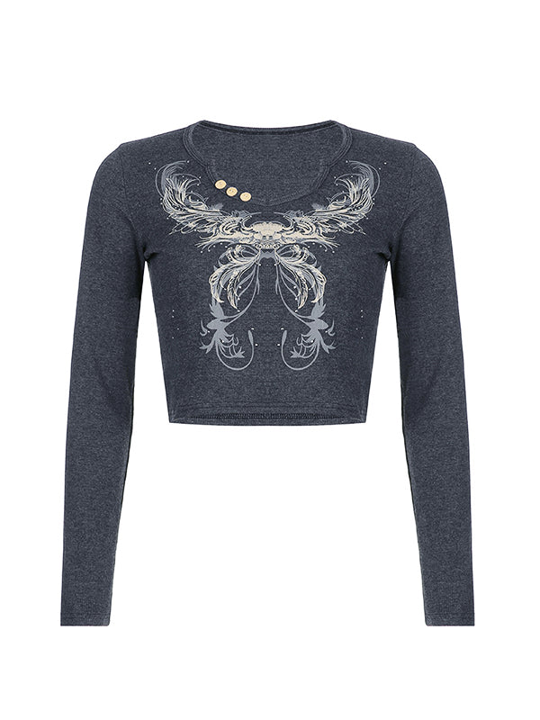 Rhinestone Detail Long Sleeve Crop Top
