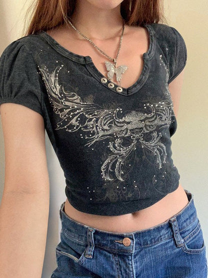 Rhinestone Detail Long Sleeve Crop Top