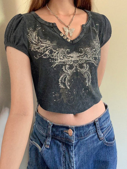 Rhinestone Detail Long Sleeve Crop Top