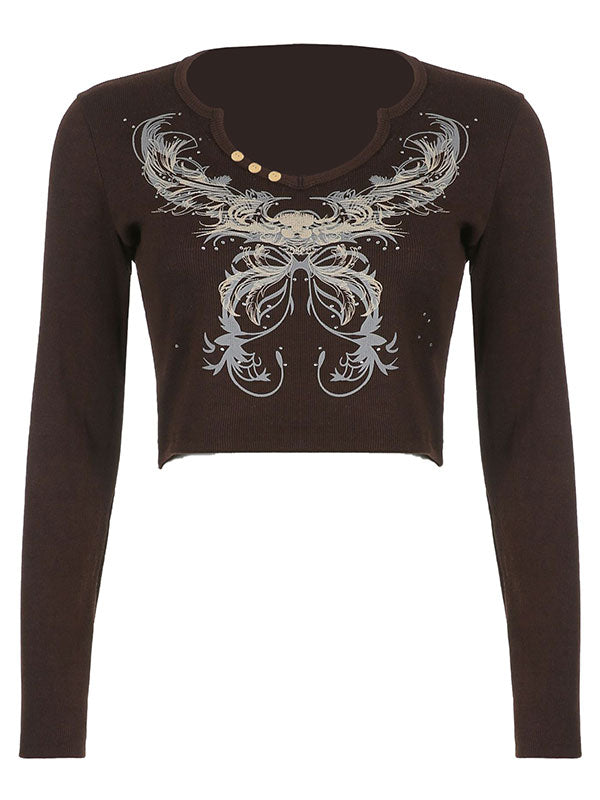 Rhinestone Detail Long Sleeve Crop Top