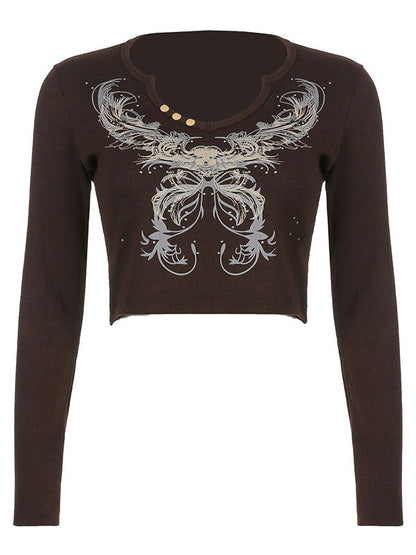 Rhinestone Detail Long Sleeve Crop Top