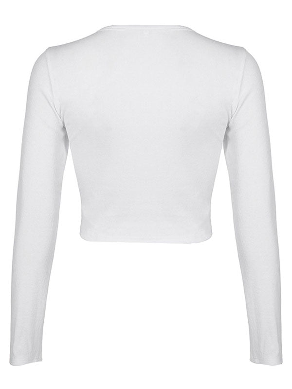 Rhinestone Detail Long Sleeve Crop Top