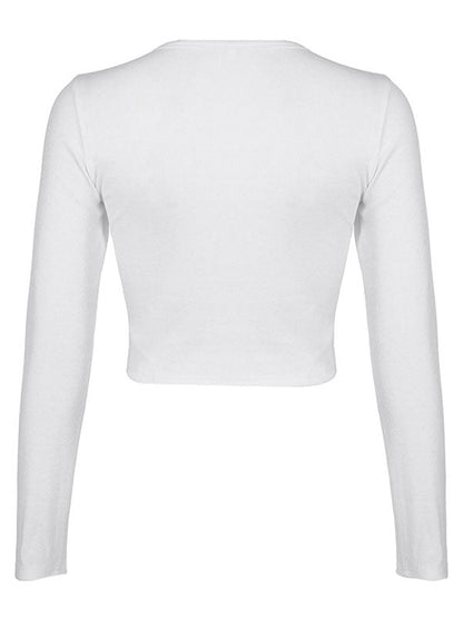 Rhinestone Detail Long Sleeve Crop Top
