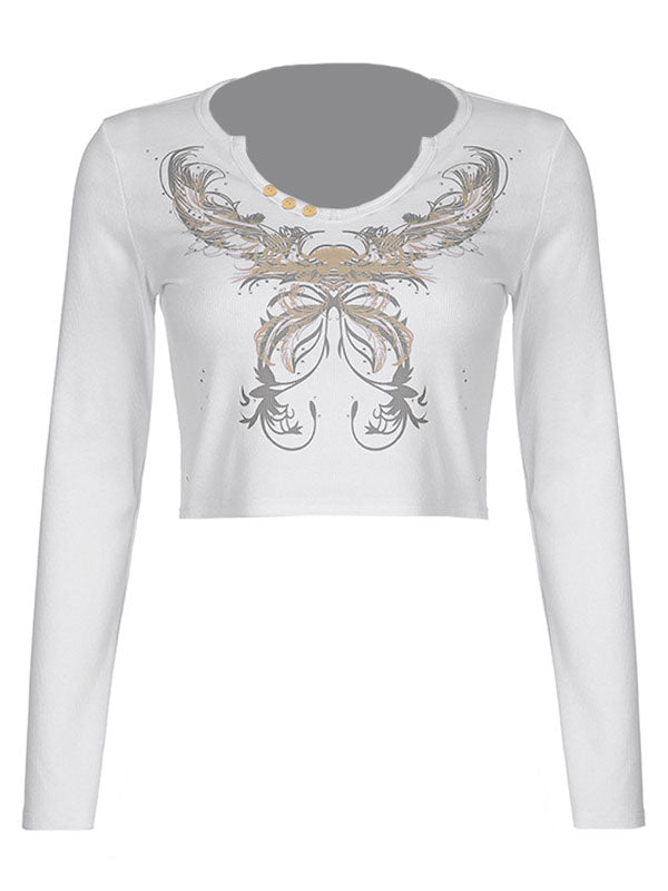 Rhinestone Detail Long Sleeve Crop Top