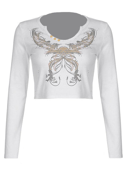 Rhinestone Detail Long Sleeve Crop Top