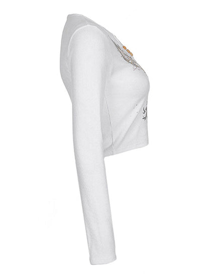 Rhinestone Detail Long Sleeve Crop Top