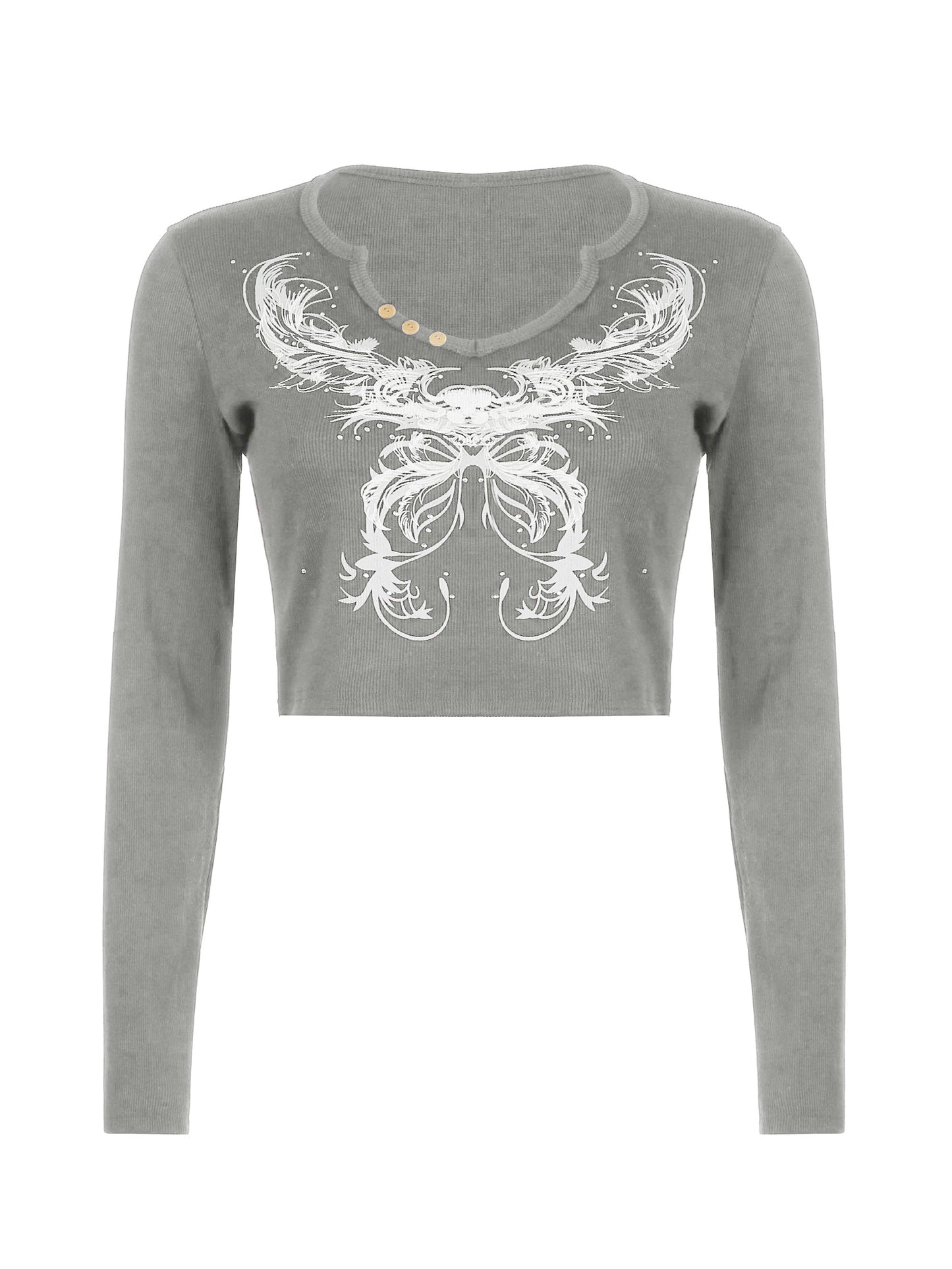 Rhinestone Detail Long Sleeve Crop Top