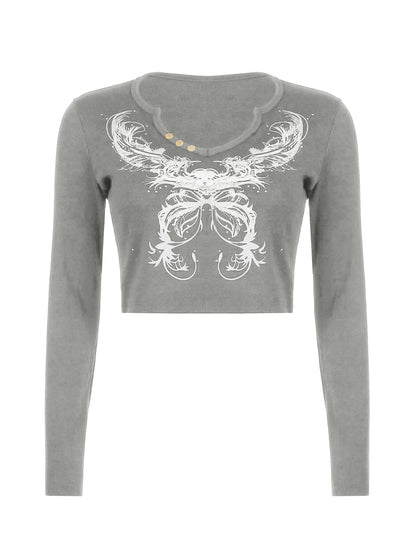 Rhinestone Detail Long Sleeve Crop Top