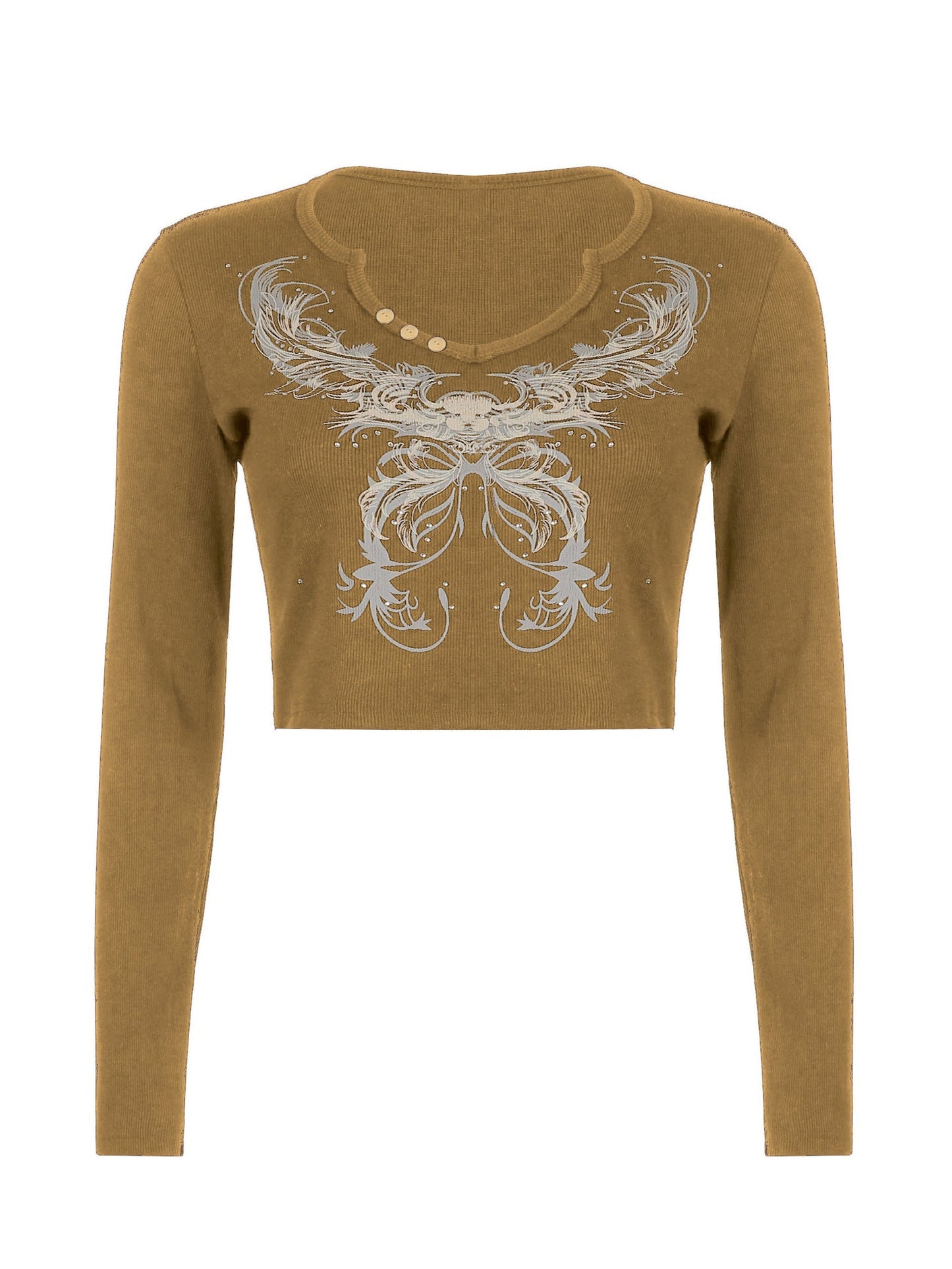 Rhinestone Detail Long Sleeve Crop Top
