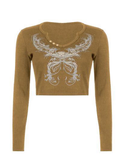 Rhinestone Detail Long Sleeve Crop Top