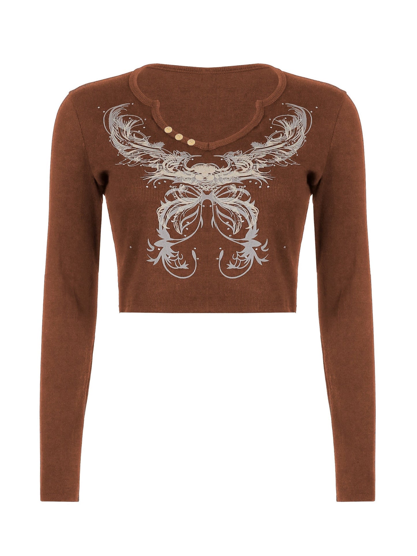 Rhinestone Detail Long Sleeve Crop Top
