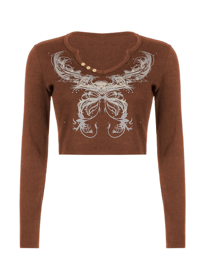 Rhinestone Detail Long Sleeve Crop Top