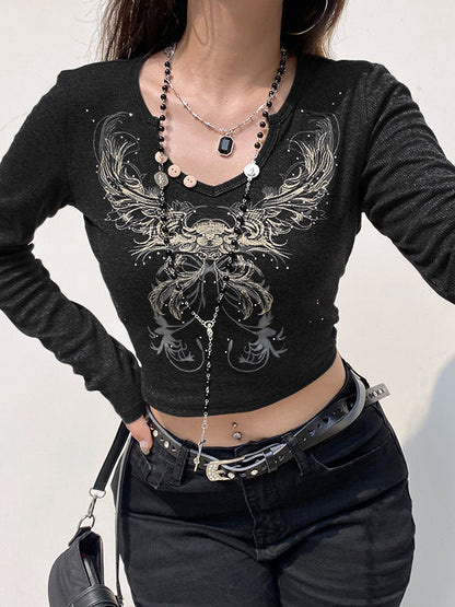 Rhinestone Detail Long Sleeve Crop Top