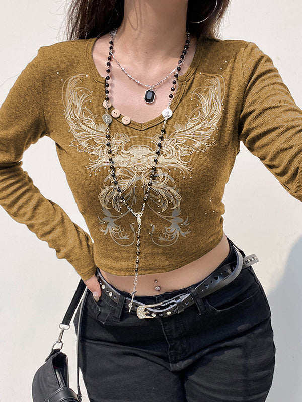 Rhinestone Detail Long Sleeve Crop Top