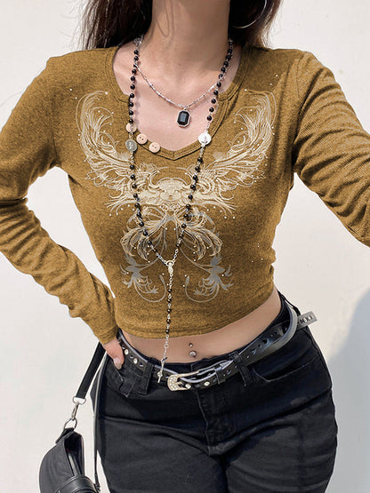 Rhinestone Detail Long Sleeve Crop Top