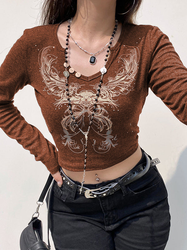 Rhinestone Detail Long Sleeve Crop Top
