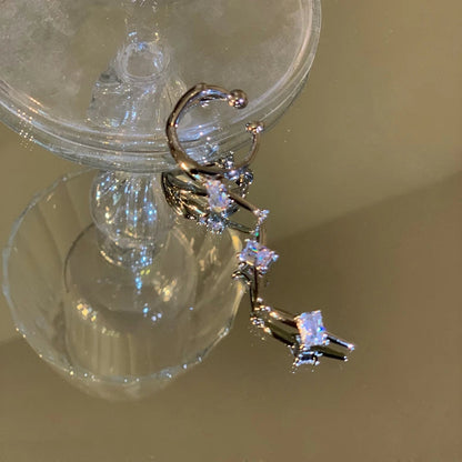 Korean Fashion Zircon Long Clip Earrings for Women Silver Color No Piercing Cartilage Jewelry