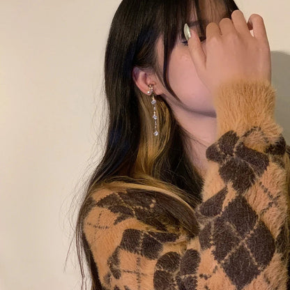 Korean Fashion Zircon Long Clip Earrings for Women Silver Color No Piercing Cartilage Jewelry