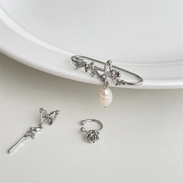 Korean Delicate Zircon Butterfly Clip Earrings for Women Elegant Pearl No Piercing Cartilage Jewelry