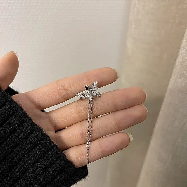 Korean Delicate Zircon Butterfly Clip Earrings for Women Elegant Pearl No Piercing Cartilage Jewelry