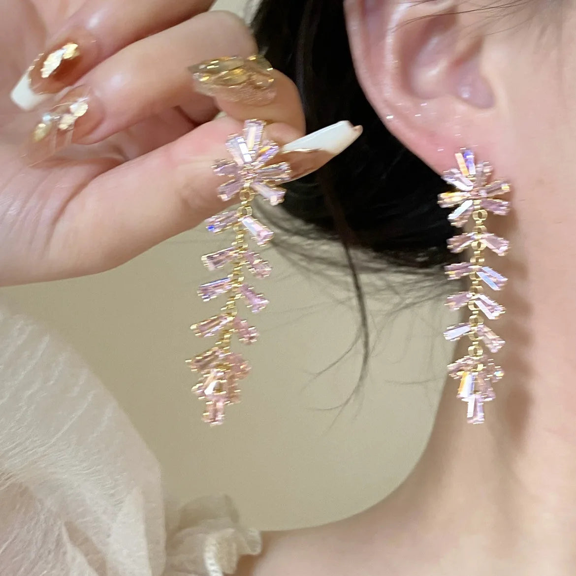 Pink Butterfly Tassel Dangle Earrings with Zirconia for Women and Girls - Delicate Flower Pendientes Jewelry