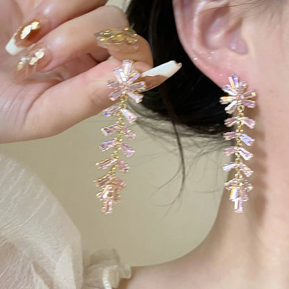 Pink Butterfly Tassel Dangle Earrings with Zirconia for Women and Girls - Delicate Flower Pendientes Jewelry