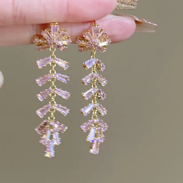 Pink Butterfly Tassel Dangle Earrings with Zirconia for Women and Girls - Delicate Flower Pendientes Jewelry