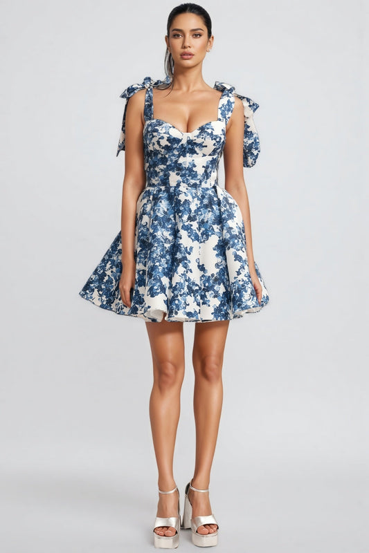 Jacetk Blue Hydrangea Floral Mini Dress