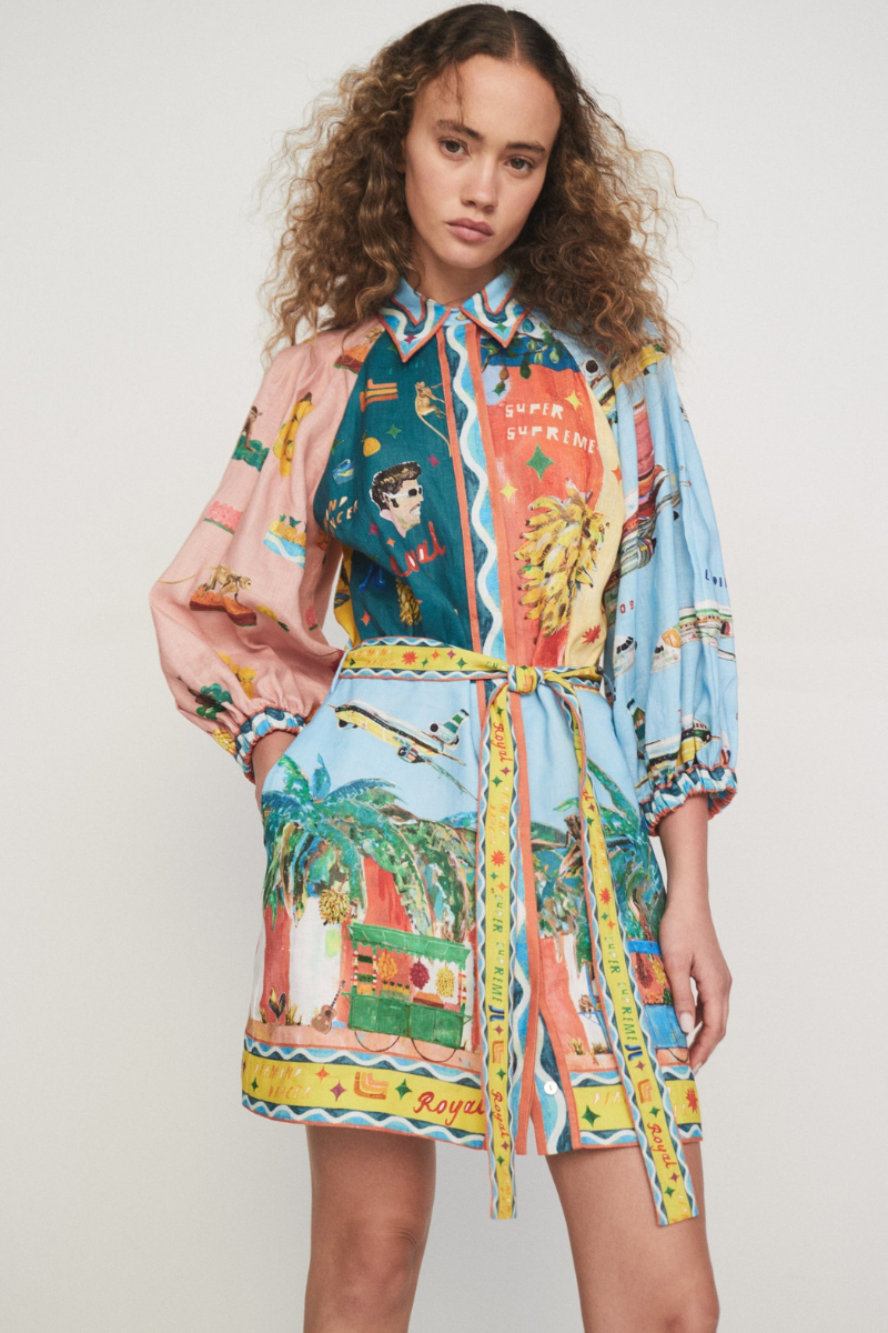 Vestido mini de patchwork con mangas globo de Magali
