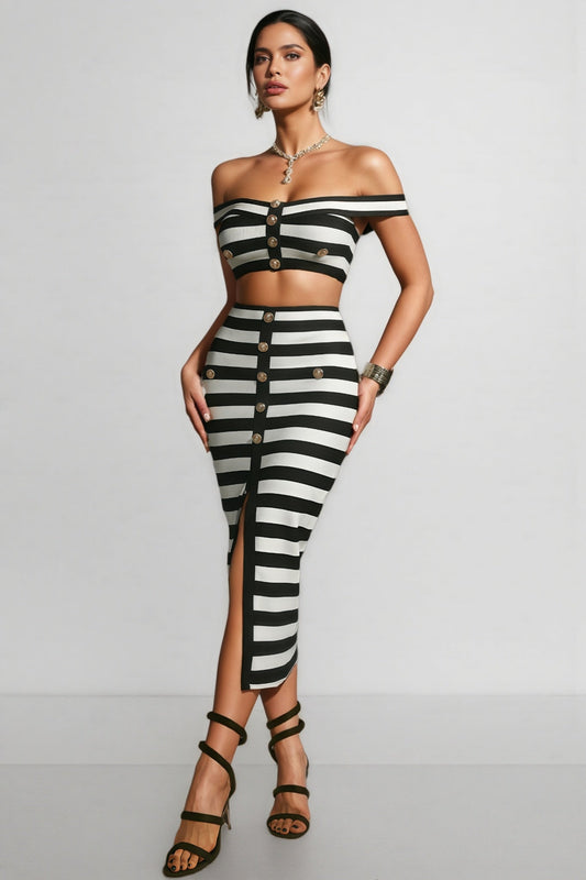 Dravlk Off Shoulder Bandage Midi Dress Set