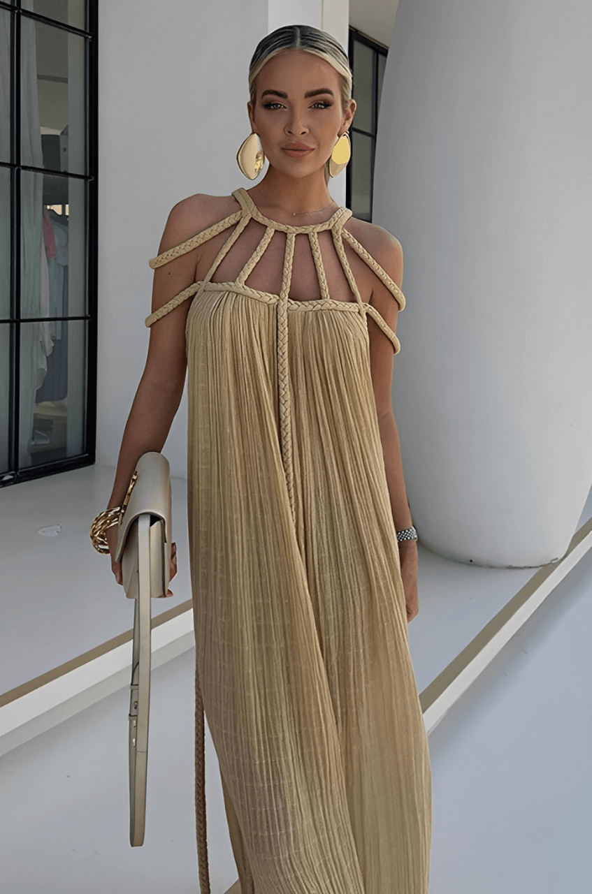 Vestido maxi clásico con cuello halter para mujer | Ideal para primavera/verano