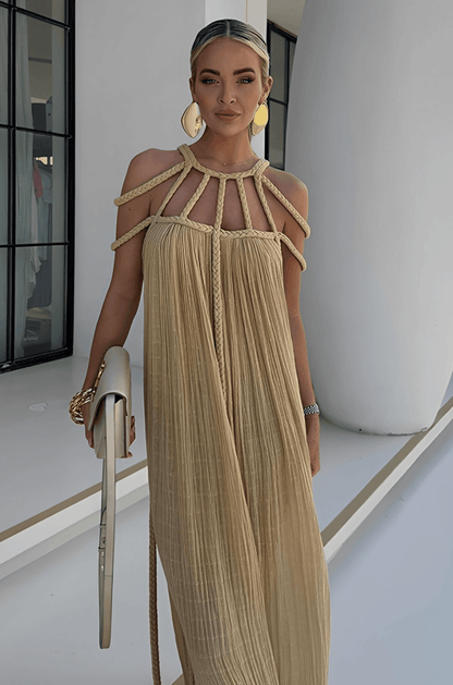 Vestido maxi clásico con cuello halter para mujer | Ideal para primavera/verano