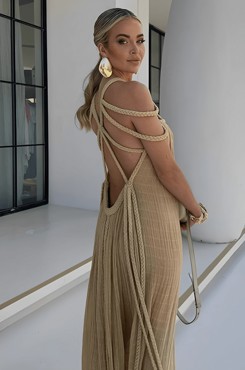 Vestido maxi clásico con cuello halter para mujer | Ideal para primavera/verano