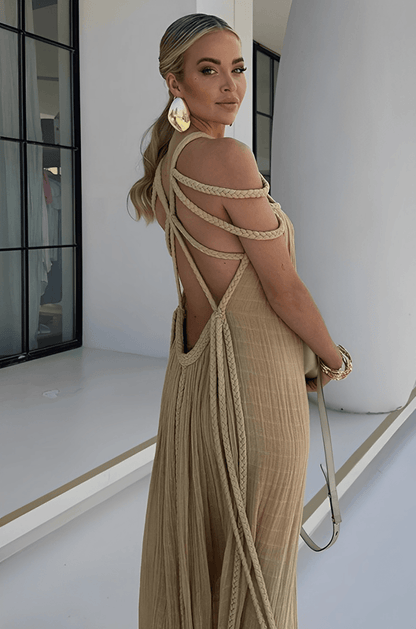 Vestido maxi clásico con cuello halter para mujer | Ideal para primavera/verano