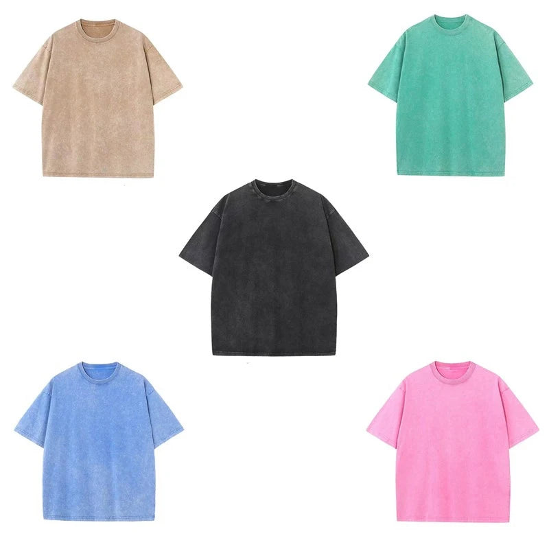 Men’s Washed Vintage T-Shirts Street Hip Hop Retro Punk T Shirt Women Harajuku Casual Cotton Short Sleeve Acid Wash TShirts top