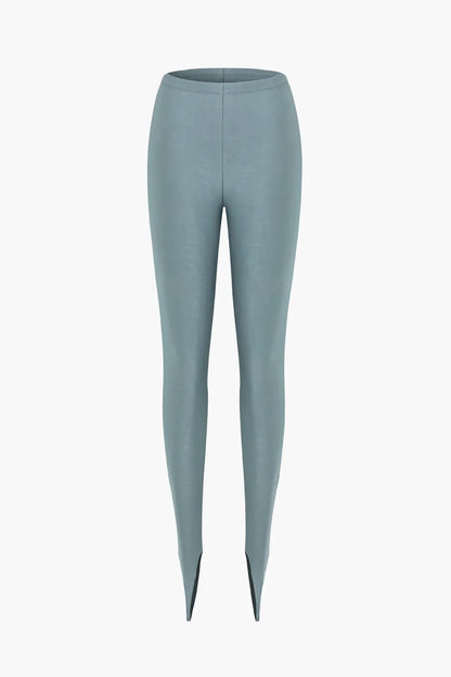 Mia Blue Asymmetrical Ruched Long Sleeve Top and Slim Fit Pants Set