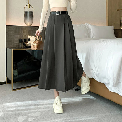 FashionSierra - Midi Women 2025 Spring Summer High Waist A-line Pleated Korean Casual Long Suit Ladies Fashion Umbrella Skirt