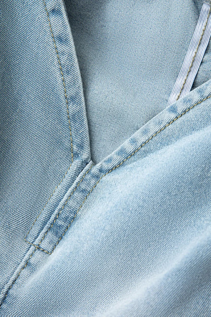 Mocha Blue Buckle Flap Pocket Denim Cargo Skirt