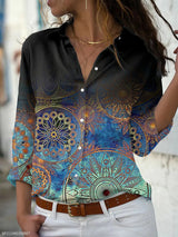 Blusa de manga larga con estampado floral moderno para mujer | Ideal para primavera/verano