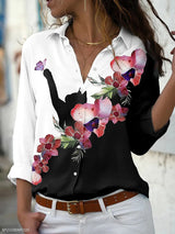 Blusa de manga larga con estampado floral moderno para mujer | Ideal para primavera/verano