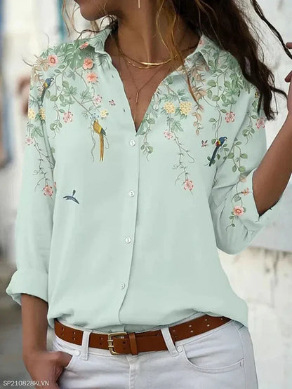 Blusa de manga larga con estampado floral moderno para mujer | Ideal para primavera/verano