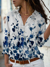 Blusa de manga larga con estampado floral moderno para mujer | Ideal para primavera/verano