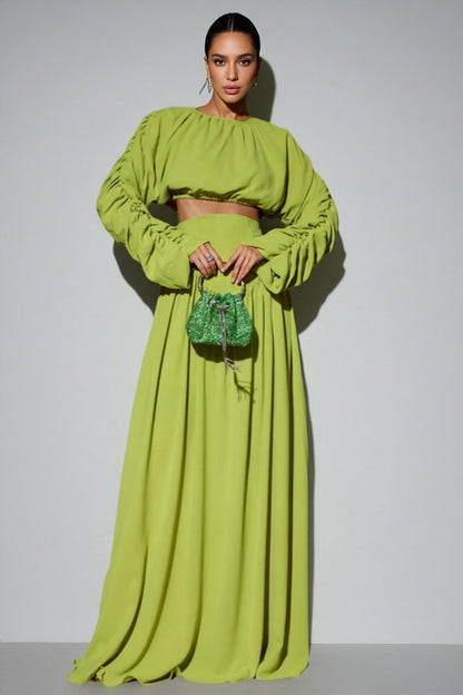 Berenice Lace-Up Pleated Maxi Dress Two-Piece Set