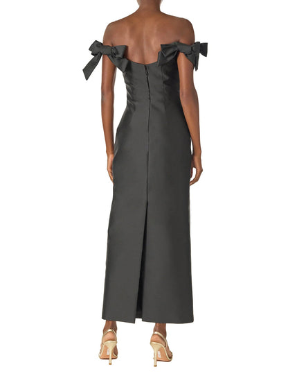 Vestido midi con hombros descubiertos y mangas con lazo