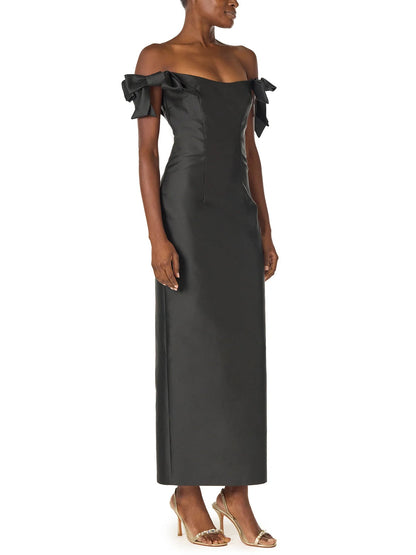 Vestido midi con hombros descubiertos y mangas con lazo