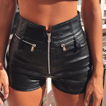 Motorcycle Coated Womens Casual Faux Leather High Waist Stretch Slim Hips pants slim fit trousers 2025 Short