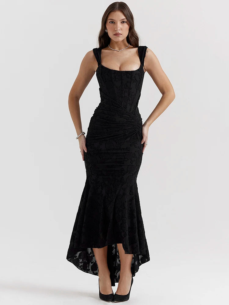 Elegant Backless Pleated Sexy Maxi Dress For Women Off-shoulder Spaghetti Strap Sleeveless Bodycon Club Party Dress