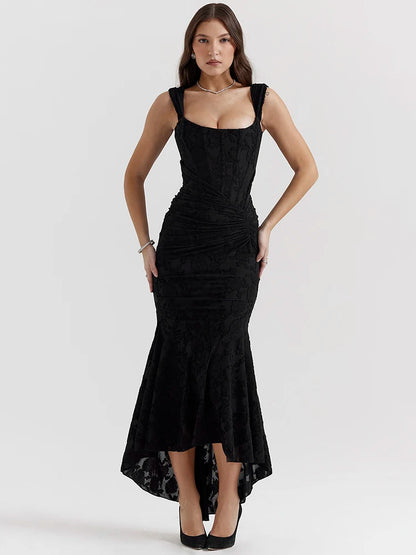 Elegant Backless Pleated Sexy Maxi Dress For Women Off-shoulder Spaghetti Strap Sleeveless Bodycon Club Party Dress